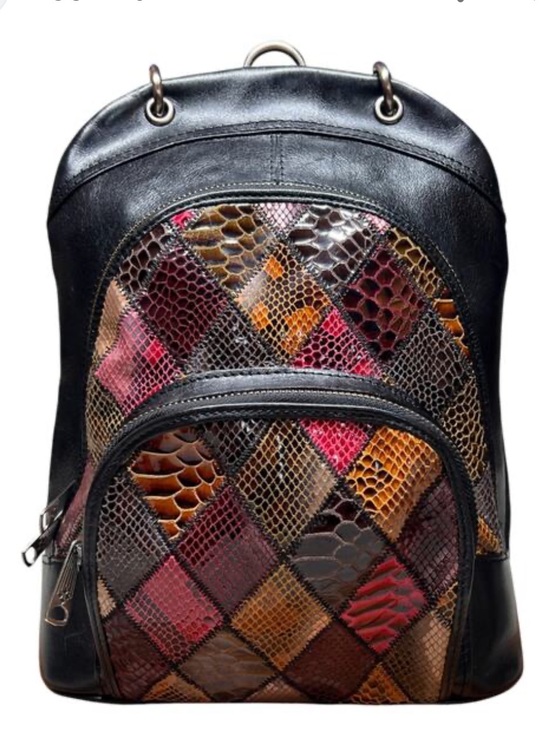 Patricia Nash Handbags - Patricia Nash Black Backpack with Multicolor Snake-Pattern Front Panels